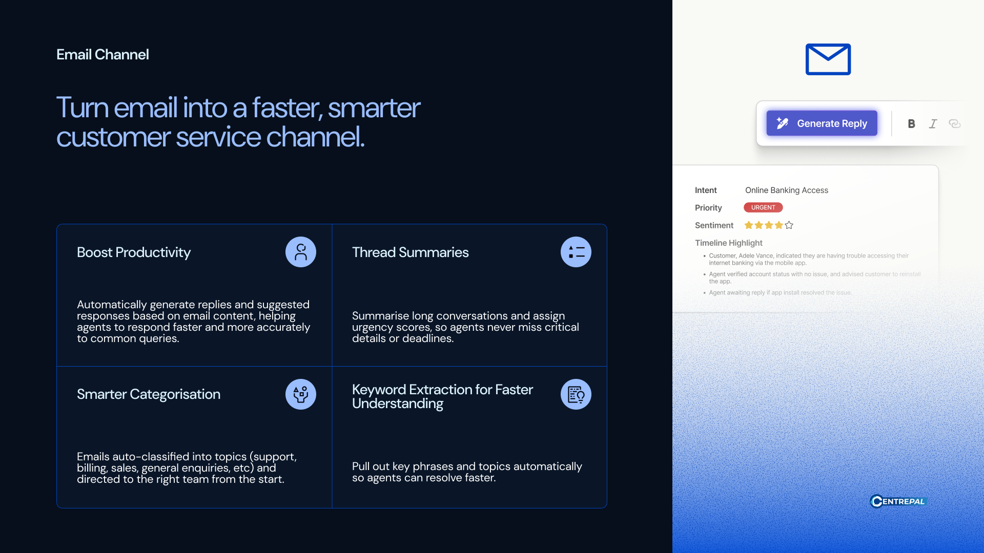 CentrePal Email Channel - AI generated reply suggestions inside Microsoft Teams